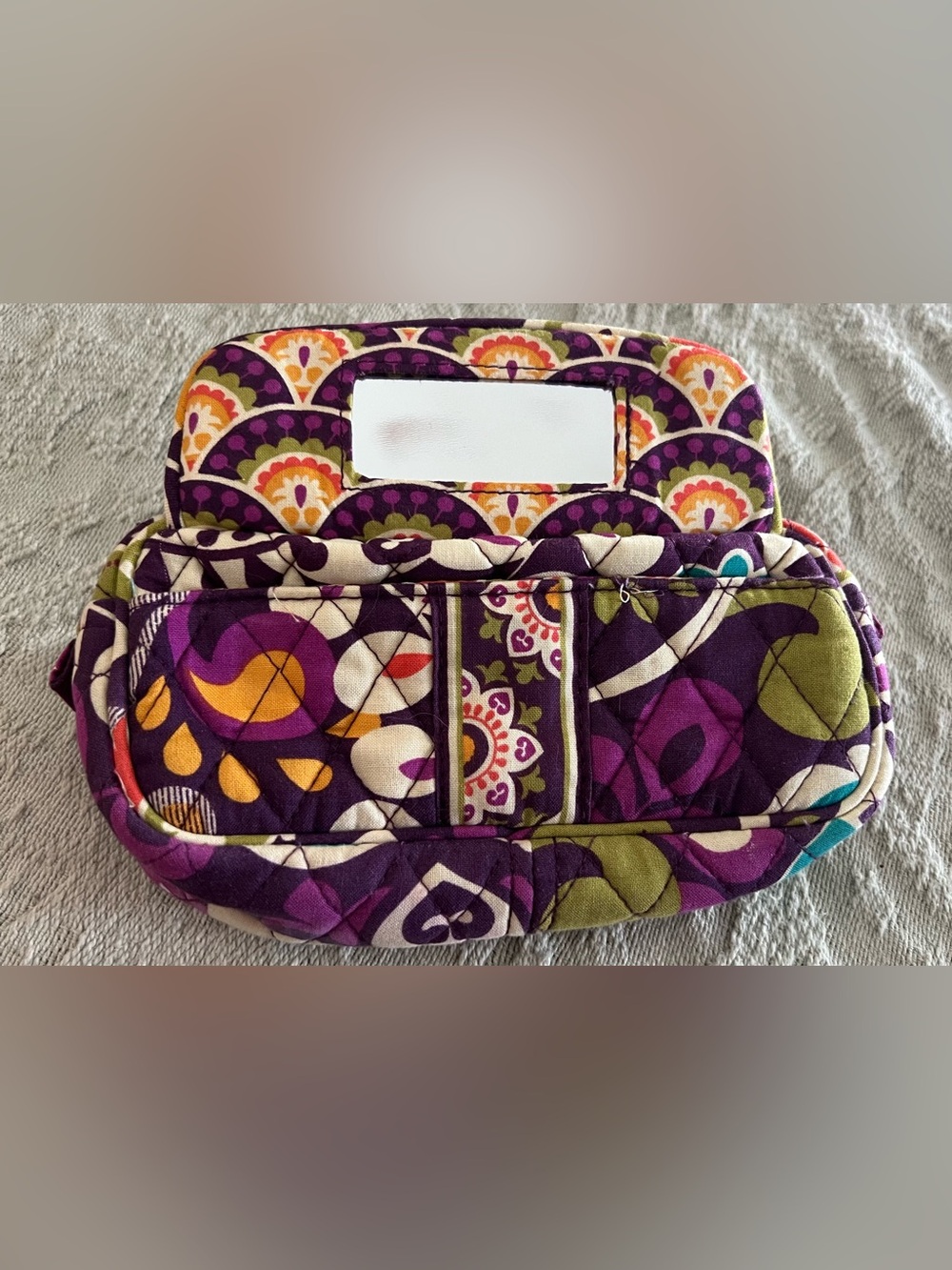 Vera Bradley Purple Quilted Patterned Cosmetic Pouch with Teal & Olive Accents - Picture 2 of 5